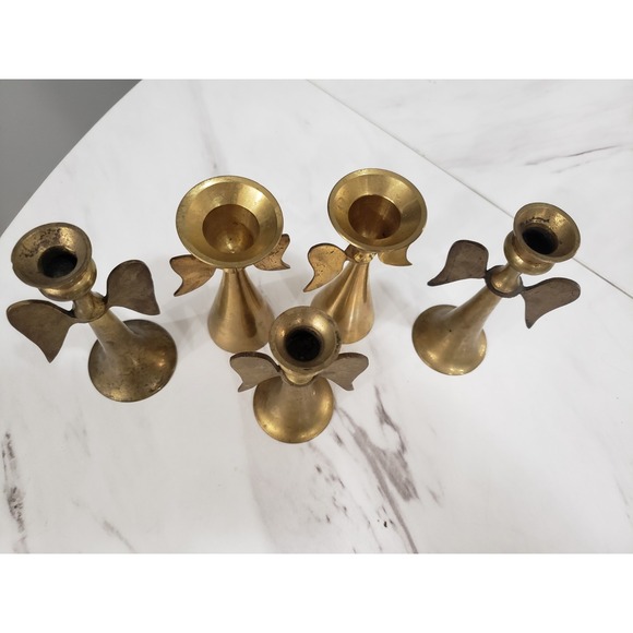 Vintage LOT Brass Angel Wing Candle Stick Holder Taper Candlestick Christmas MCM - Picture 7 of 8